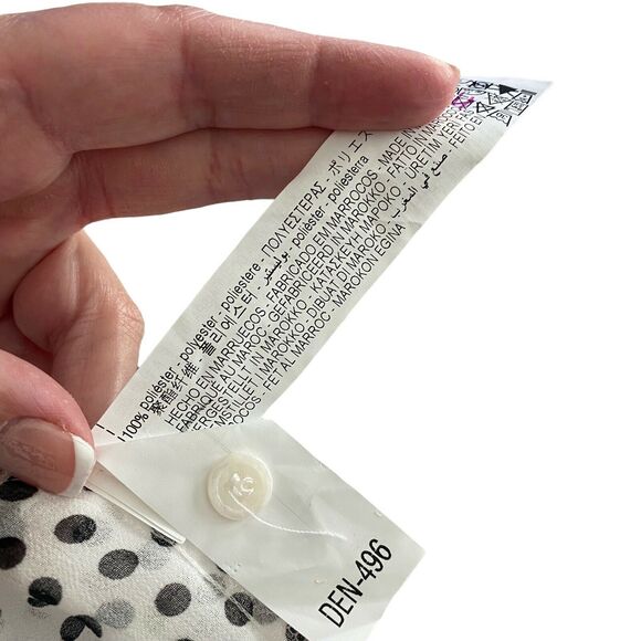 ZARA XS Blouse Popover Button Front Polka Dot White Black Ruffle Top - Picture 3 of 9